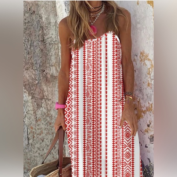 Dokotoo: Spaghetti Strap, Scoop Neck, Smocked Ruffle, Flowy Boho Maxi Dress - Picture 4 of 10